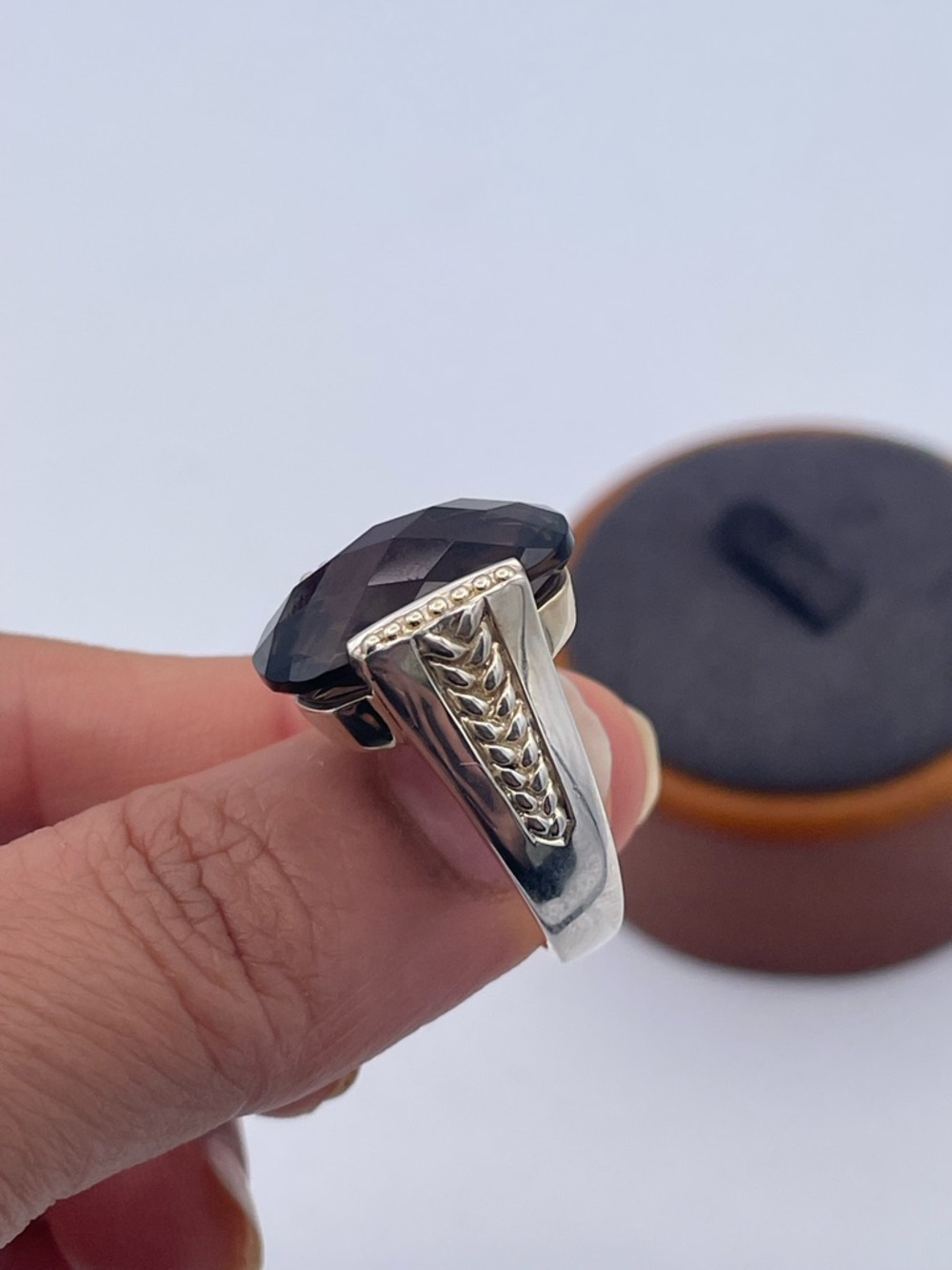 Lorenzo Jewelry Sterling Silver 925 Smoky Quartz Statement Cocktail Ring Size 8 - Picture 9 of 10